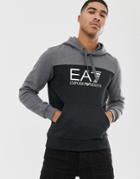 Ea7 Tri-tonal Me Ic Fleece Logo Hoodie In Dark Gray And Black - Gray