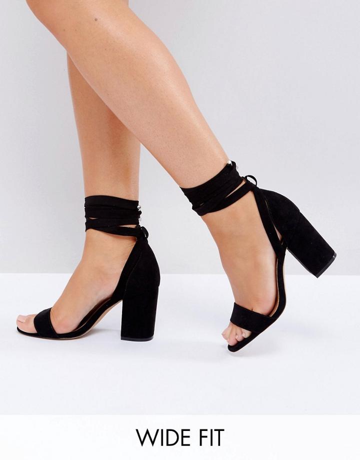 Asos Howling Wide Fit Tie Leg Heeled Sandals - Black
