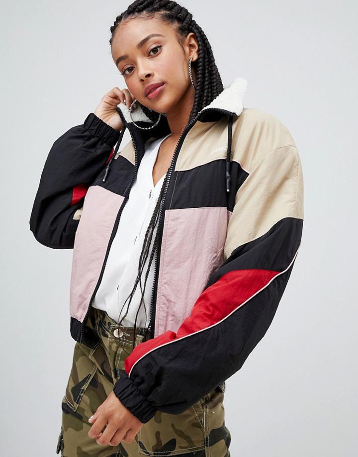 Bershka Zip Up Lined Windbreaker - Multi
