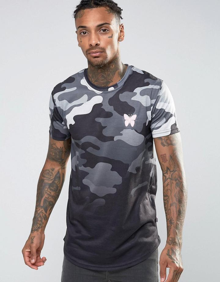 Good For Nothing T-shirt In Camo With Dip Dye - Gray