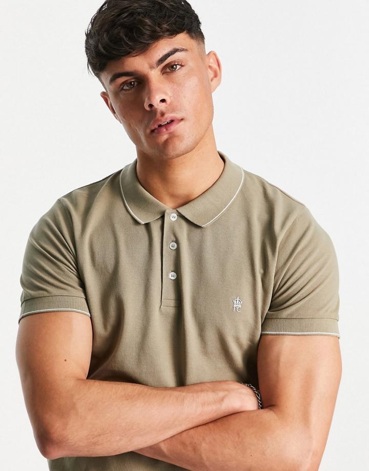 French Connection Single Tipped Pique Polo In Light Khaki-green