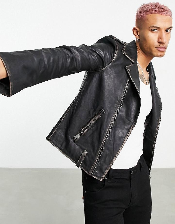 Bolongaro Trevor Biker Leather Jacket In Antique Finish-black