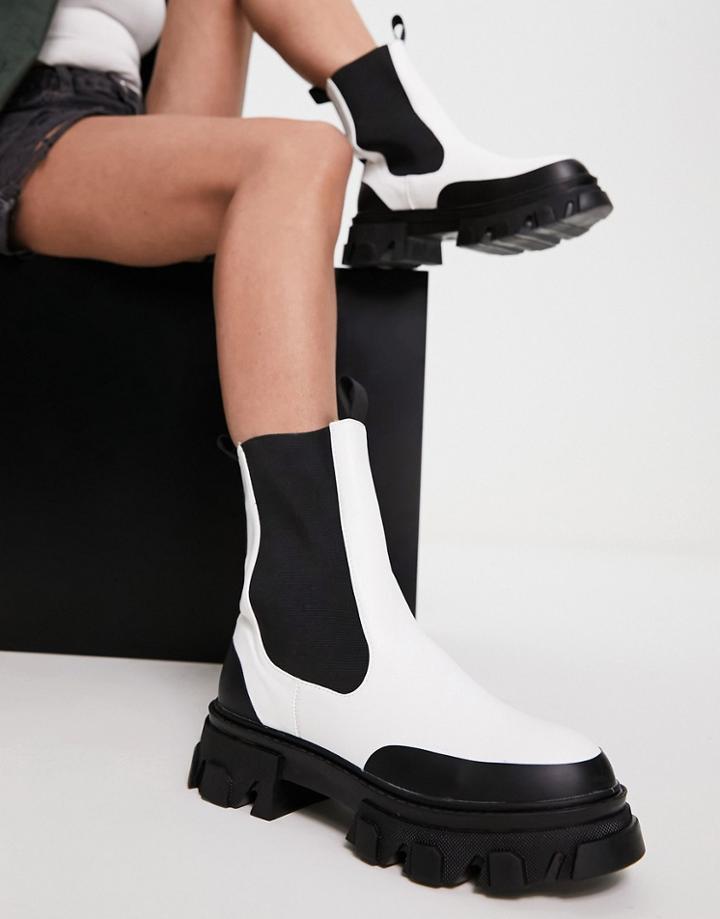 Public Desire Wonder Chunky Flat Boots In White