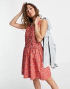 Free People Petunia Backless Mini Dress In Ditsy Floral Print-red