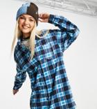Collusion Mixed Check Printed Fleece Oversize Mini Shirt Dress-multi