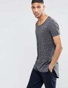 Asos Super Longline T-shirt With Raw Mismatched Hem And Scoop Neck In Charcoal - Charcoal