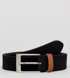 Asos Plus Smart Slim Suede Belt In Black With Contrast Tan Suede Keeper - Black