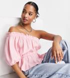 Asos Design Petite One Shoulder Linen Look Top With Elasticated Waist In Pink-green