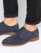 Asos Lace Up Shoes In Navy Suedette With Contrast Leather Details - Na