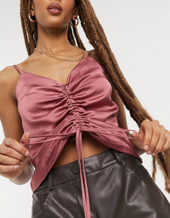 Asos Design Ruched Front Cami In Dark Rose-no Color