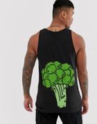 New Love Club Broccoli Back Print Sleevless T-shirt Tank-black
