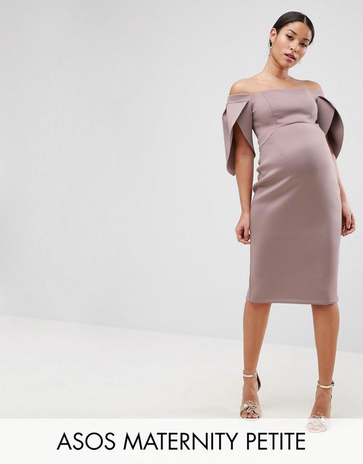 Asos Maternity Petite Petal Sleeve Bardot Midi Bodycon Dress - Pink