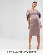 Asos Maternity Petite Petal Sleeve Bardot Midi Bodycon Dress - Pink