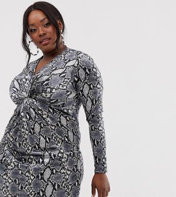 Club L London Plus Snake Velvet Twist Front Dress-multi