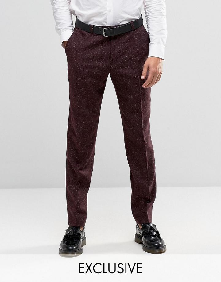Heart & Dagger Slim Smart Trousers In Fleck - Burgundy