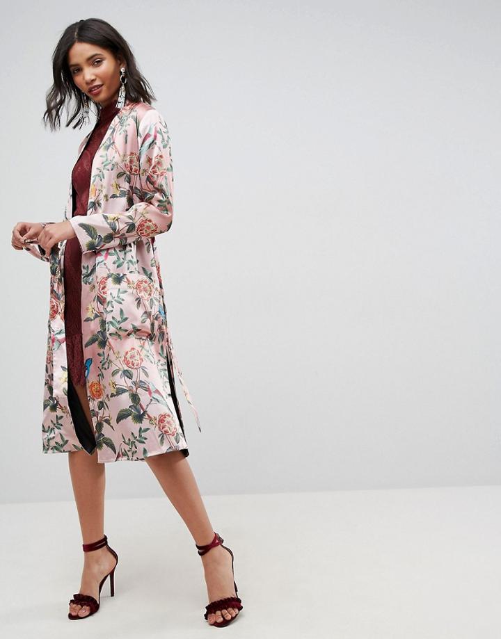 Asos Oriental Flower Maxi Kimono - Multi