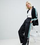 Adidas Original Three Stripe Popper Pant With Vintage Logo In Black - Black