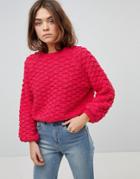 Only Diamond Bobble Sweater With Bell Sleeves - Pink