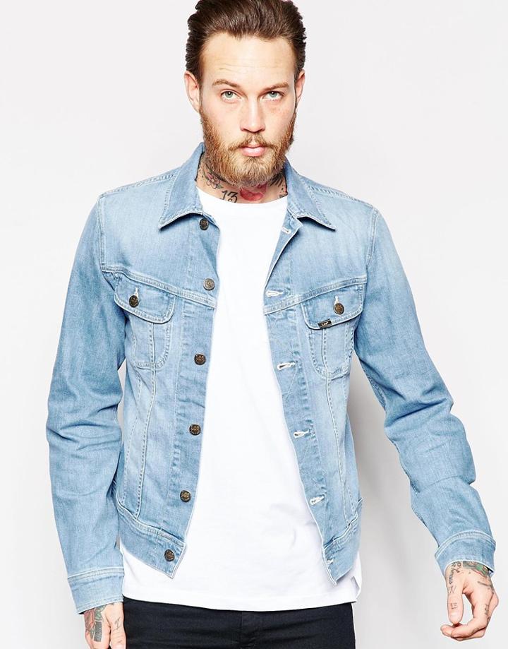 Lee Denim Jacket Slim Fit Rider Light Wash Stretch - Caribbean Ocean