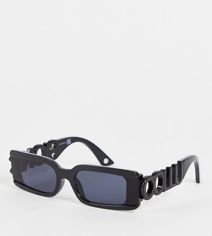 Collusion Unisex Rectangle Sunglasses With Logo Cut-out In Black