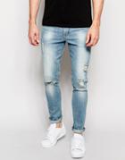 Asos Super Skinny Jeans With Patch Abrasions In Bleach Blue - Bleach Blue