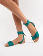 Asos Design Flashing Tie Leg Flat Sandals - Green