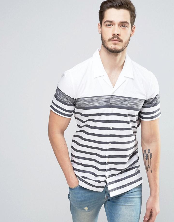 Boss Orange By Hugo Boss Short Sleeve Shirt Revere Collar Varied Stripe Regular Fit In White - White