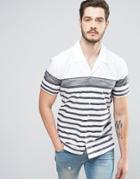 Boss Orange By Hugo Boss Short Sleeve Shirt Revere Collar Varied Stripe Regular Fit In White - White