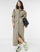 Lost Ink Full Maxi Shirt Dress In Vintage Check-yellow