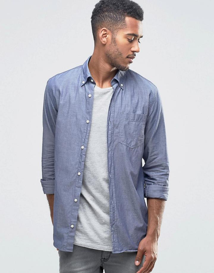 Jack & Jones Premium Chambray Blue Denim Look Shirt - Blue