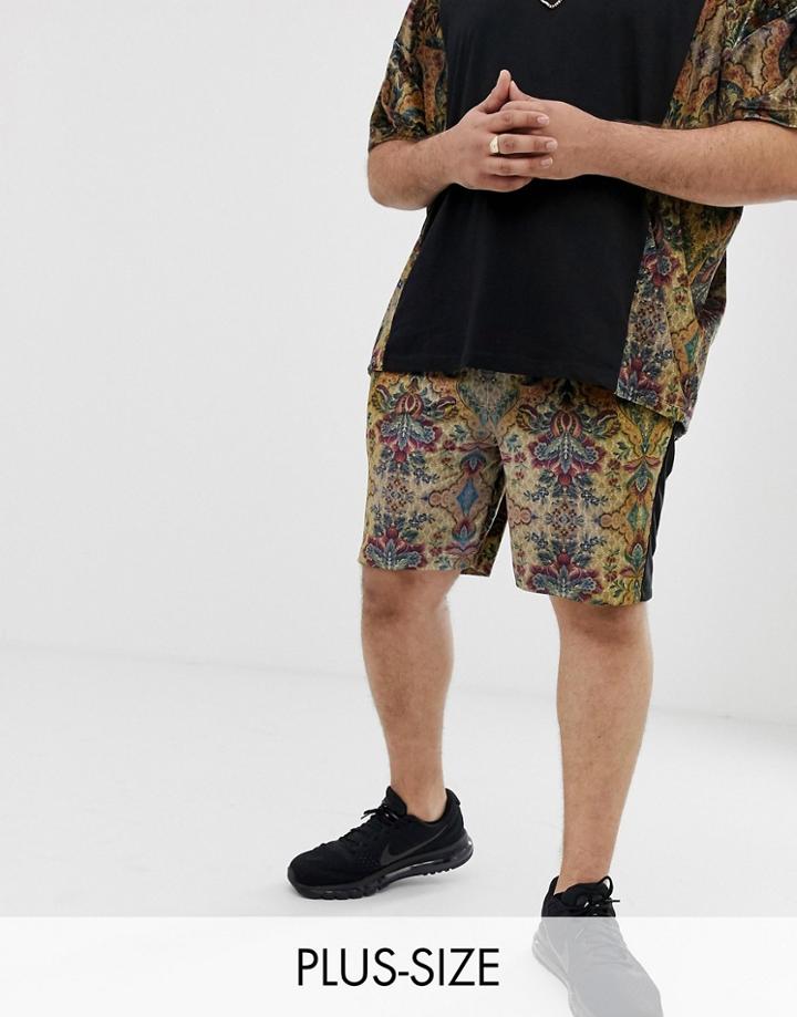 Asos Design Plus Two-piece Velour Skinny Shorts With Floral Print-black