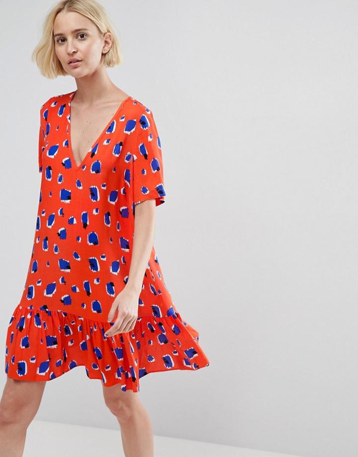 Asos Animal V Neck Drop Waist Mini Dress - Multi