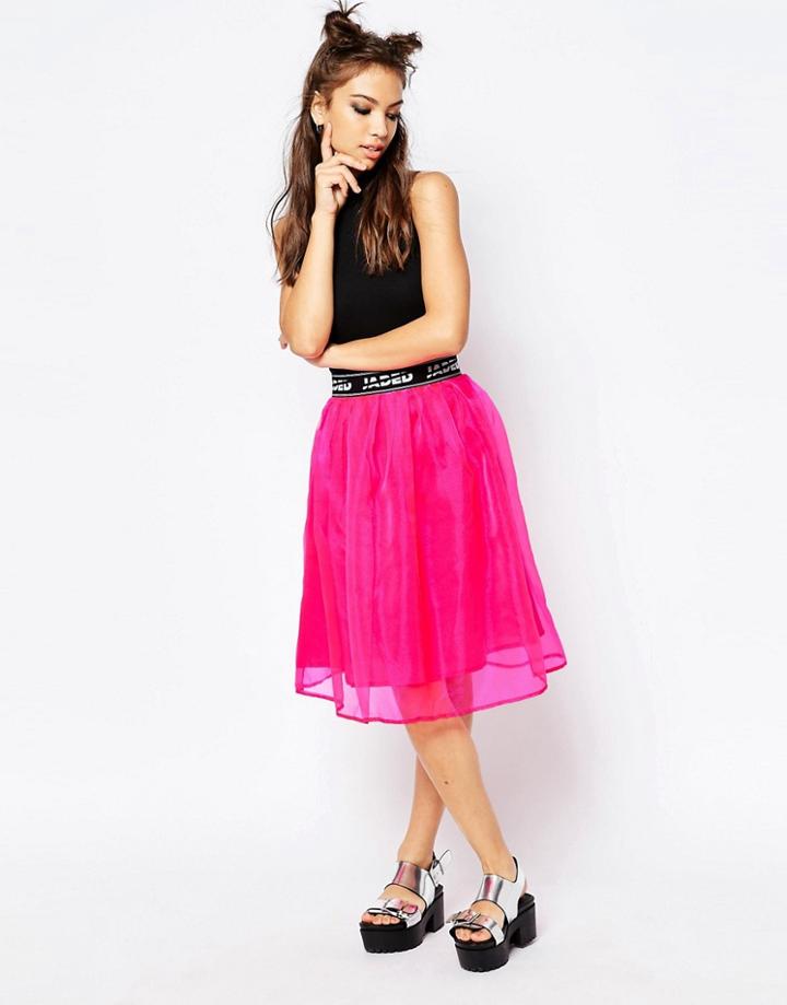 Jaded London Midi Skater Skirt - Pink