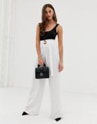 Prettylittlething Wide Leg Pants With Tortoiseshell Belt In White - Multi