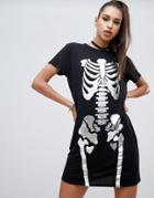 Prettylittlething Halloween Mesh Skeleton Foil Dress - Black