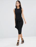 Club L Tie Knot Ribbed Midi Dress - Black