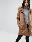 Esprit Faux Fur Hood Parka Jacket - Beige