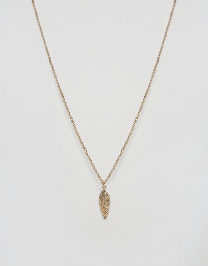Asos Leaf Pendant Necklace In Gold - Gold