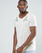 Asos Longline T-shirt With Embroidered Lions In Linen Look - White