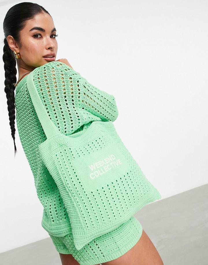 Asos Weekend Collective Crochet Tote Bag In Green