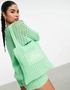 Asos Weekend Collective Crochet Tote Bag In Green