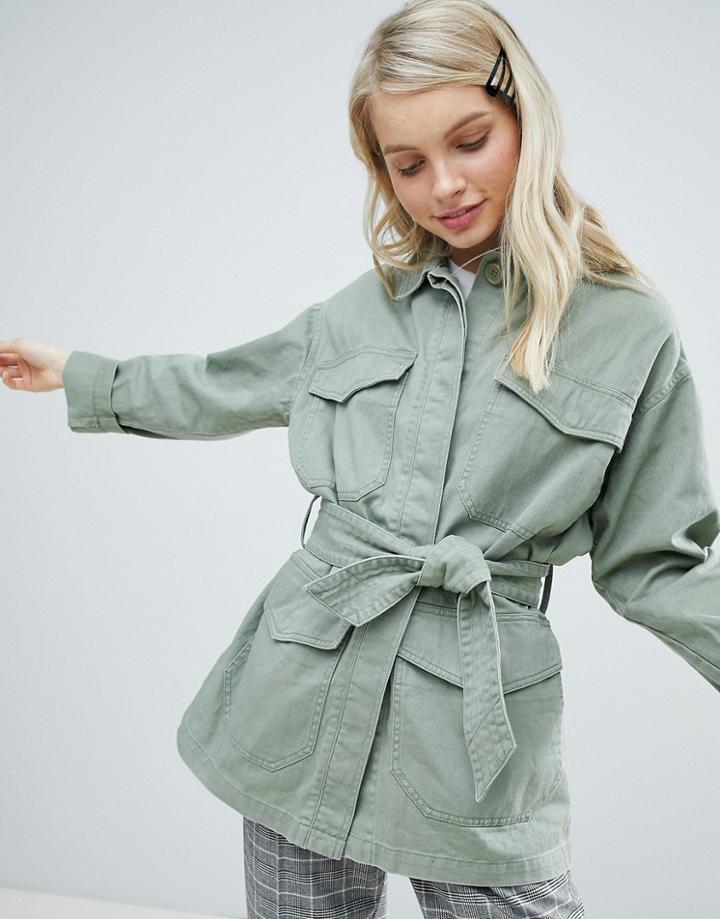 Monki Military Pocket Jacket - Green