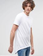 Asos Super Longline T-shirt With Scoop Back Hem And Raw Edges In White - White
