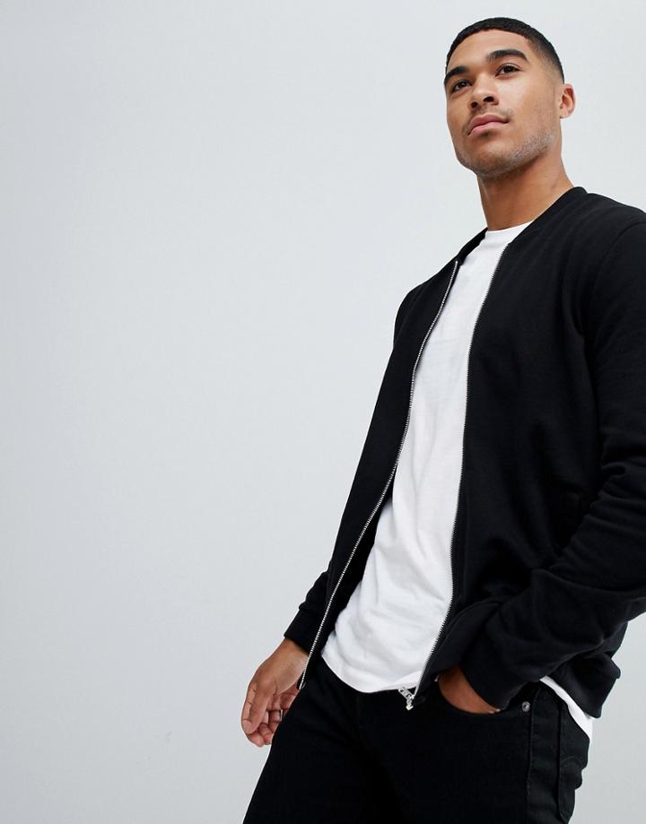 Asos Jersey Bomber Jacket In Black