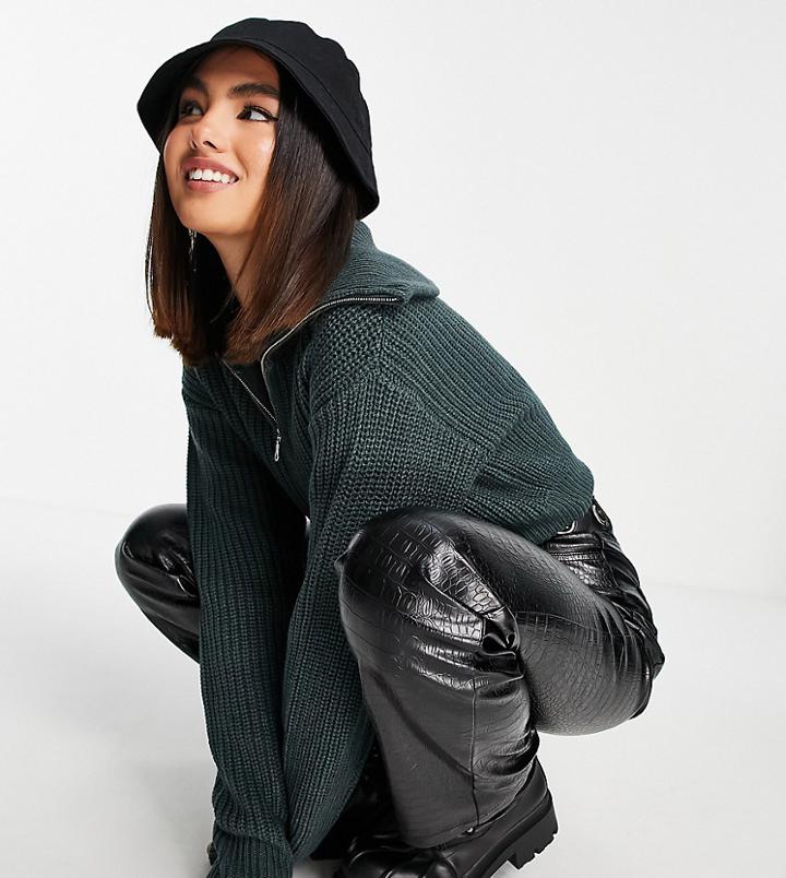 Collusion Knitted Cardigan With Oversized Zip Collar In Charcoal Gray-blues