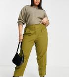 Asos Design Curve Soft Slouch Mom Pants In Olive-green