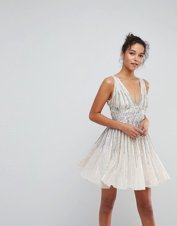 Asos Sparkle Embellished Skater Mini Dress - Black
