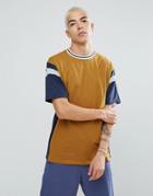 Asos Oversized T-shirt With Mesh Panels And Tipping In Tan - Brown