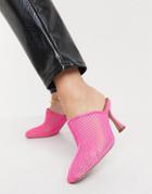 Asos Design Sian Mesh Mid Heeled Mules In Pink