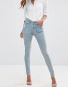 Asos Lisbon Mid Rise Skinny Jeans In Larch Wash Blue With Abrasions - Larch Indigo